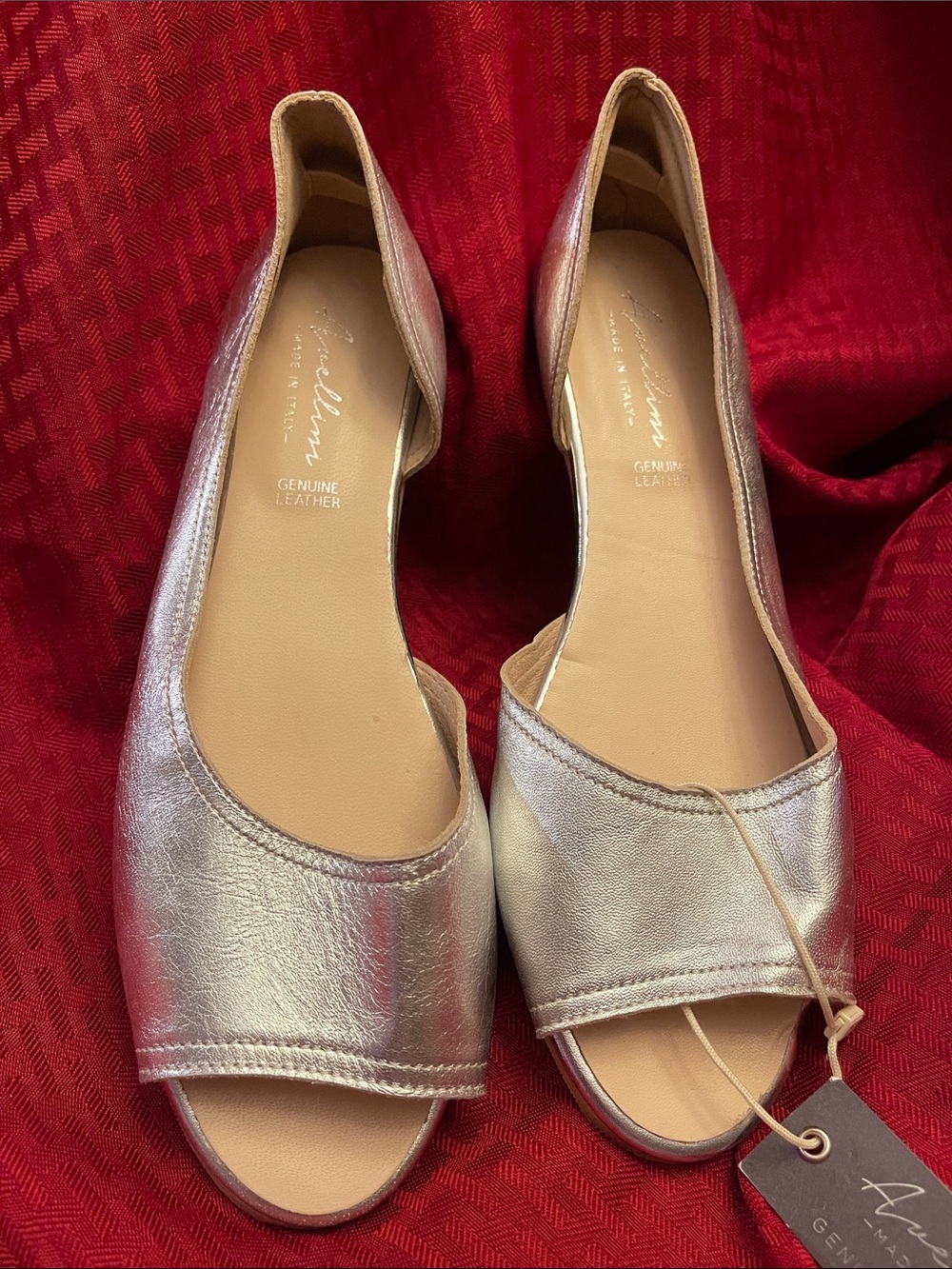 Metallic Silver Open-Toe Flats by Avellini